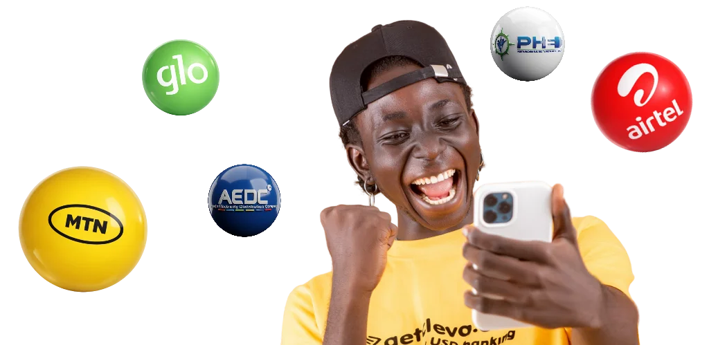 An excited lady with a phone, making a bill payment