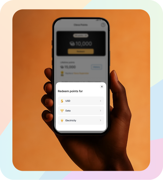 Cleva app showing points reward options