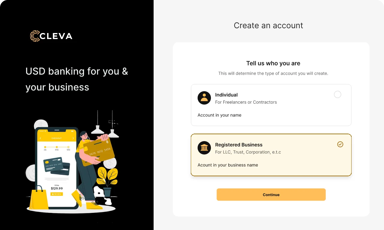 Select “Registered business” during sign-up